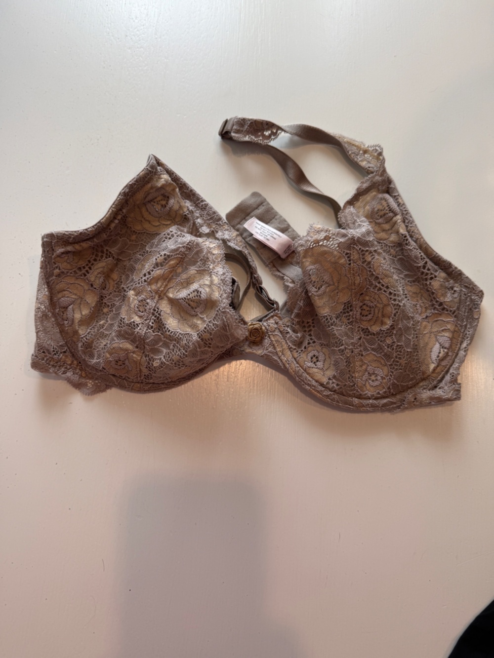 Victoria's Secret Taupe Lace Underwire Bra with Gold Accents